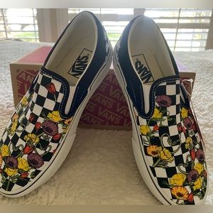 Vans Slip-O Checked Embroidered Poppy Sz 7!
